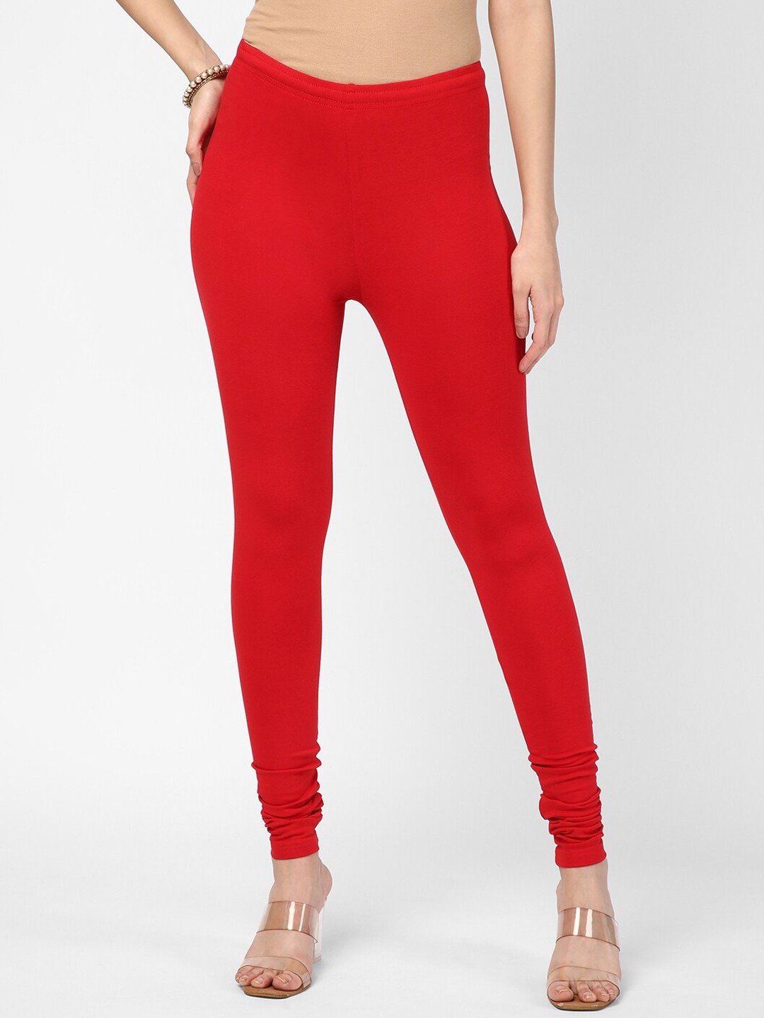 

R&B Churidar-Length Cotton Leggings, Red