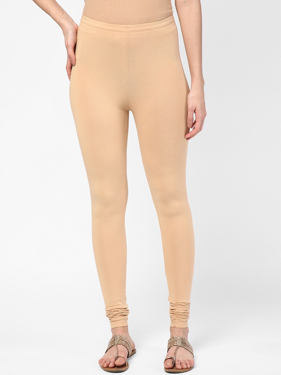 

R&B Flexible Comfort-Fit Cotton Churidar-Length Leggings, Beige