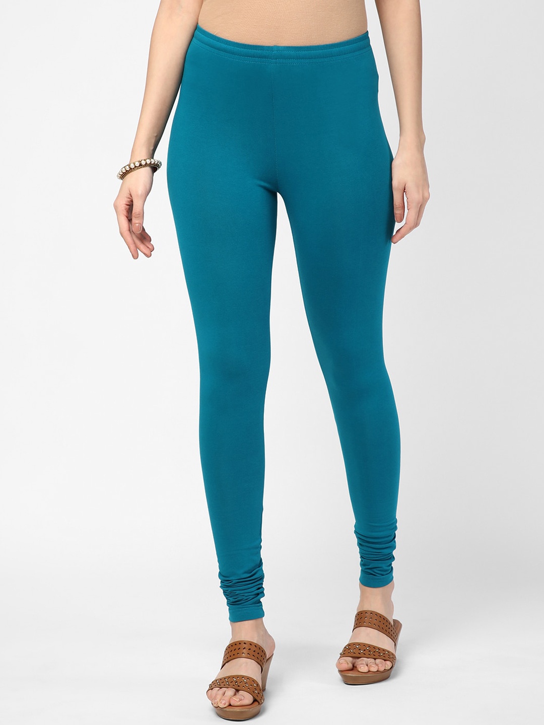 

R&B Cotton Churidar-Length Leggings, Teal