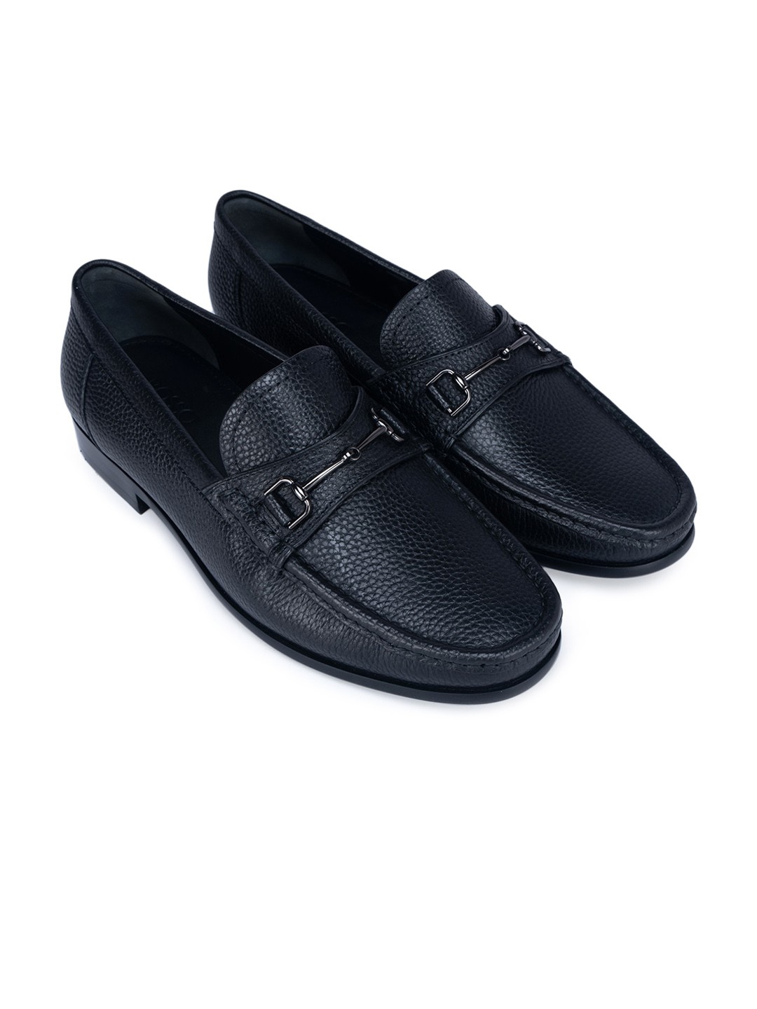 

ROSSO BRUNELLO Men Textured Leather Formal Loafers, Black