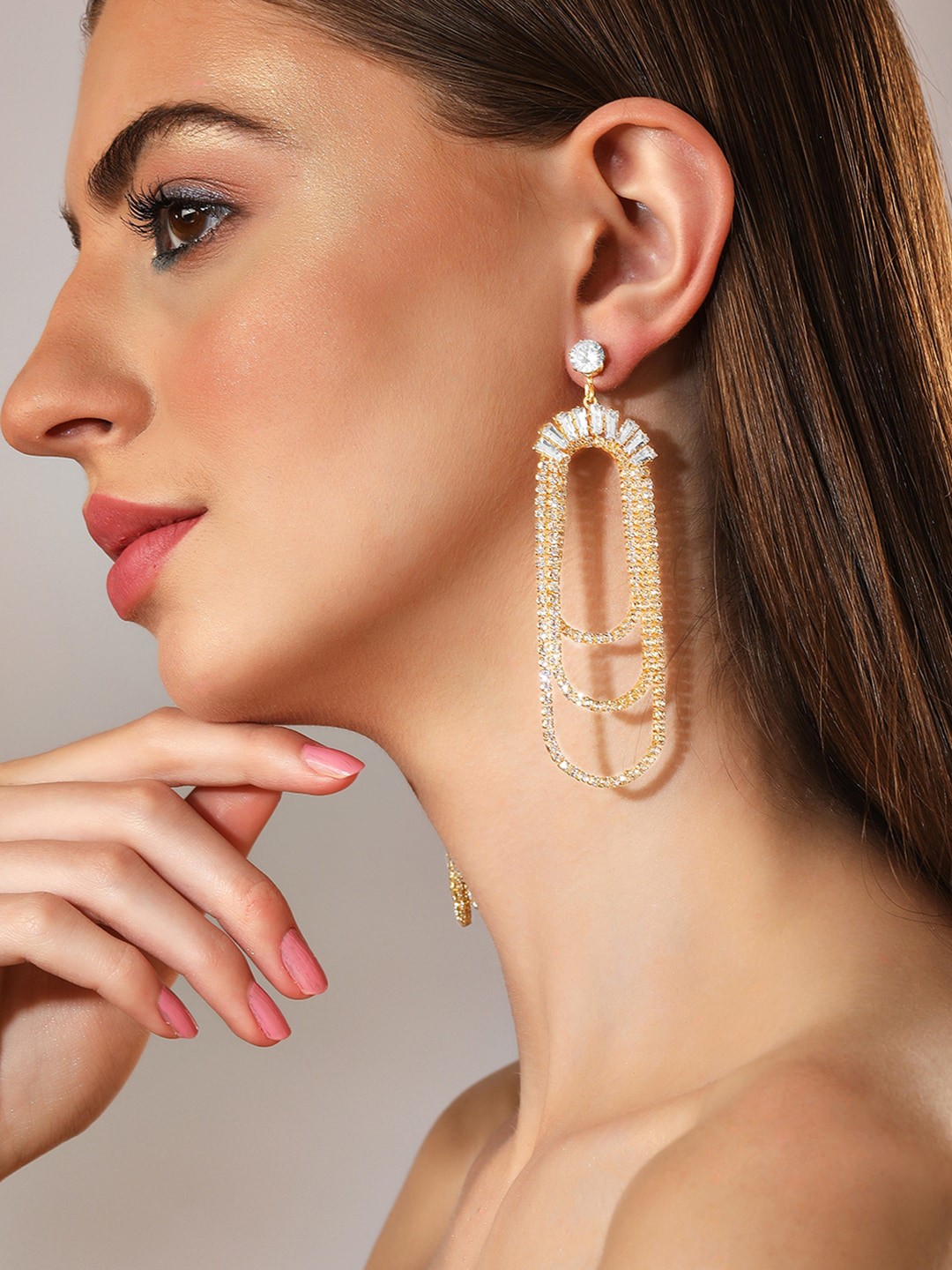 

Rubans Voguish Gold-Plated Contemporary Drop Earrings, White