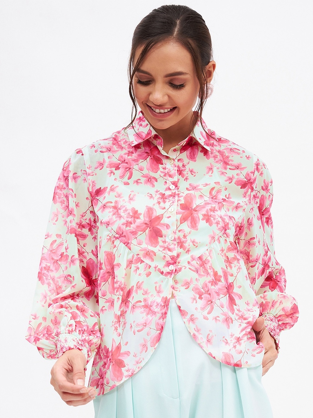 

Kibo Floral Print Georgette Shirt Style Top, Off white