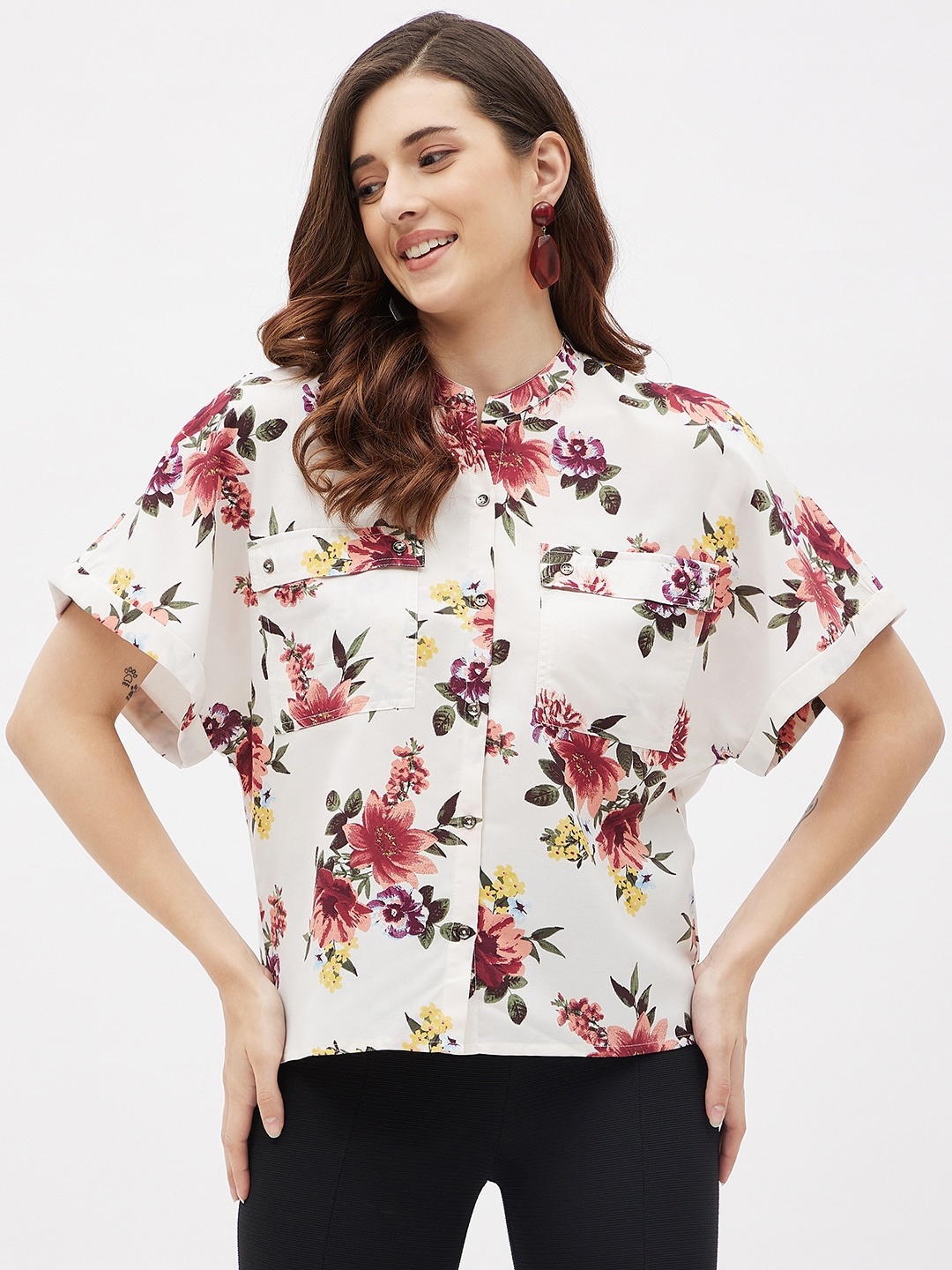 

Kibo Floral Print Extended Sleeves Top, White