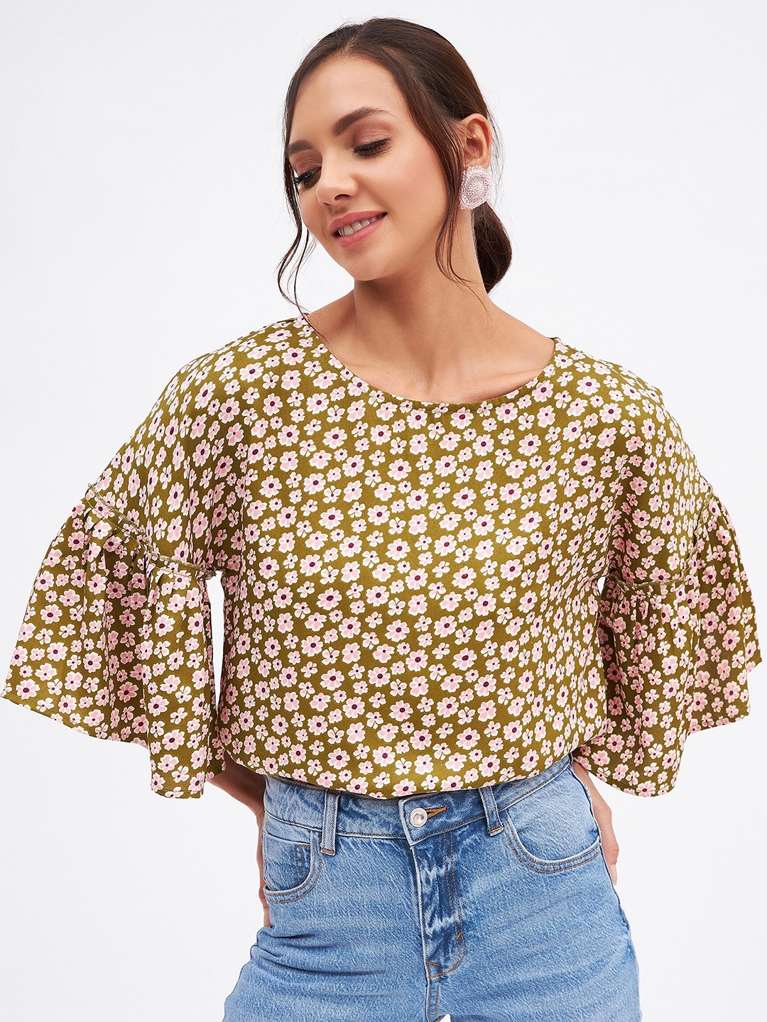 

Kibo Floral Print Crepe Top, Olive