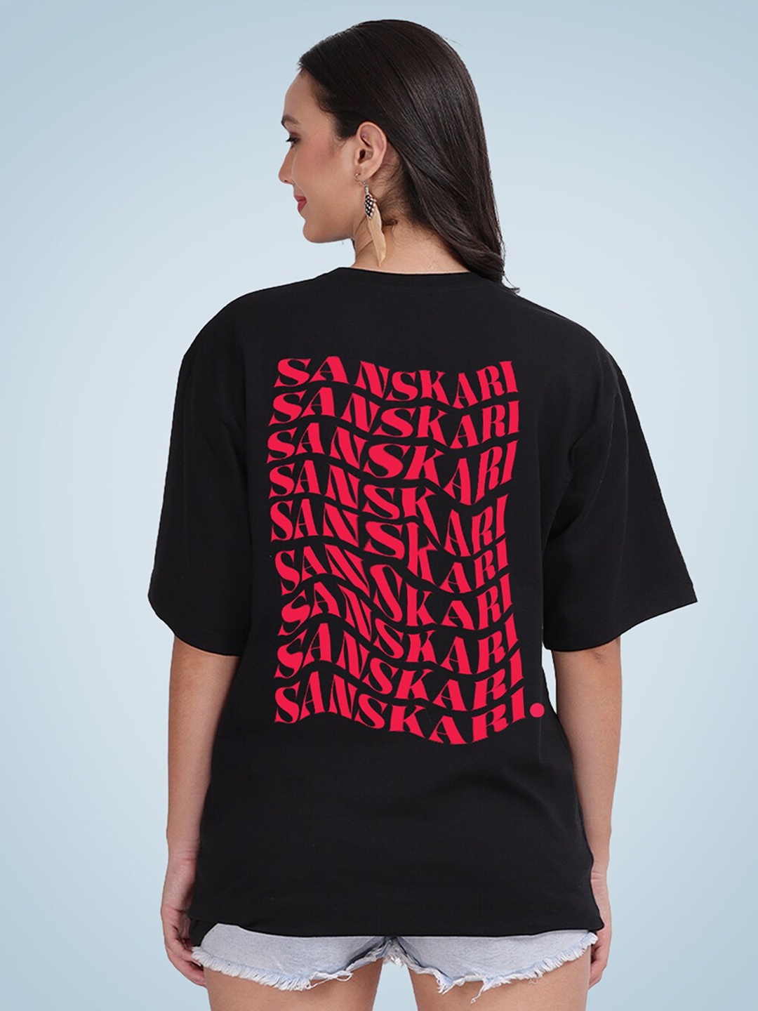

Mad Over Print Women Typography Printed Loose Cotton T-shirt, Black