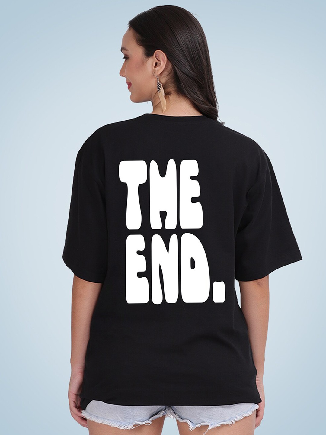 

Mad Over Print Women Typography Printed Loose Cotton T-shirt, Black