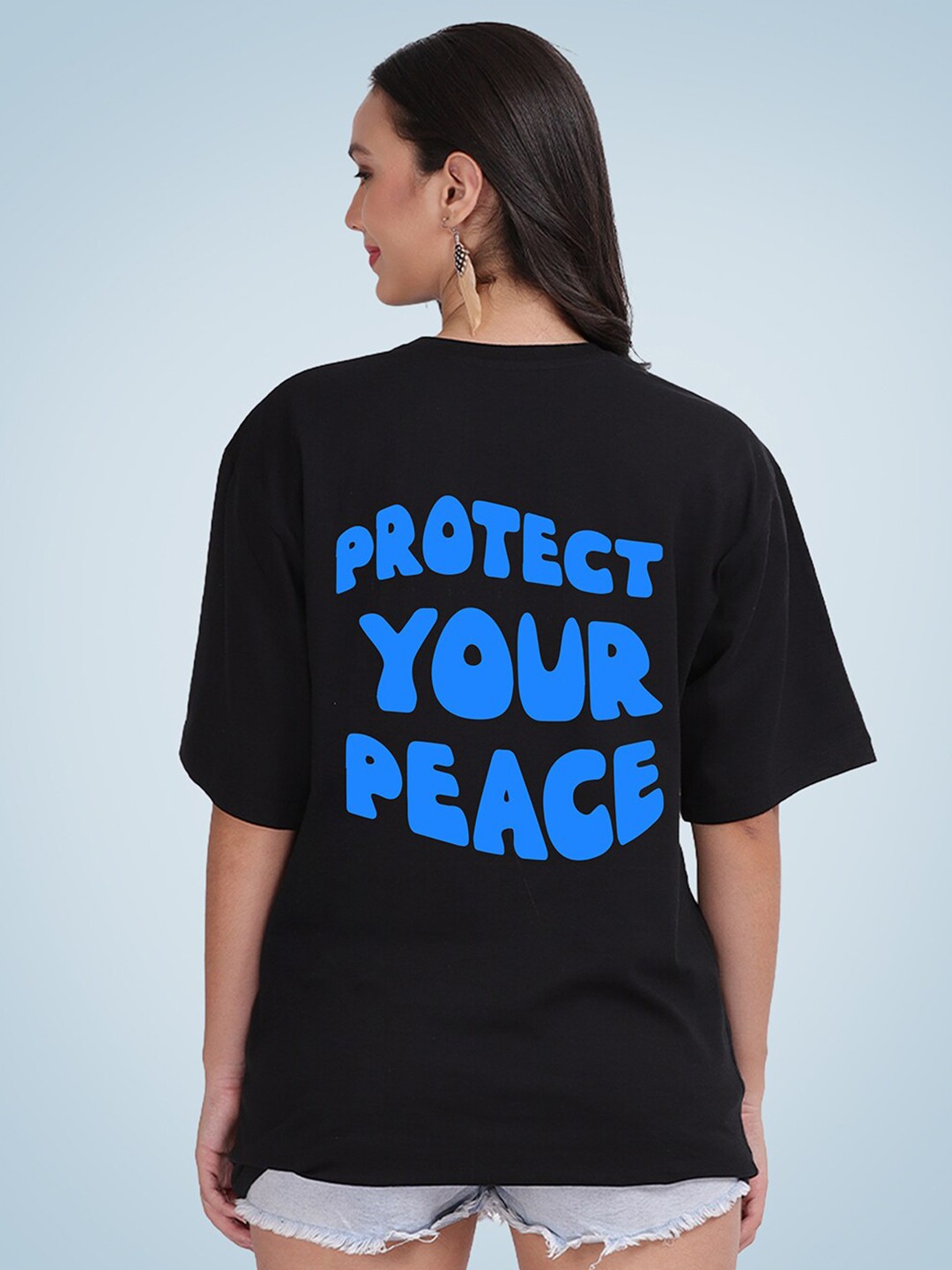 

Mad Over Print Women Printed Loose Cotton T-shirt, Black