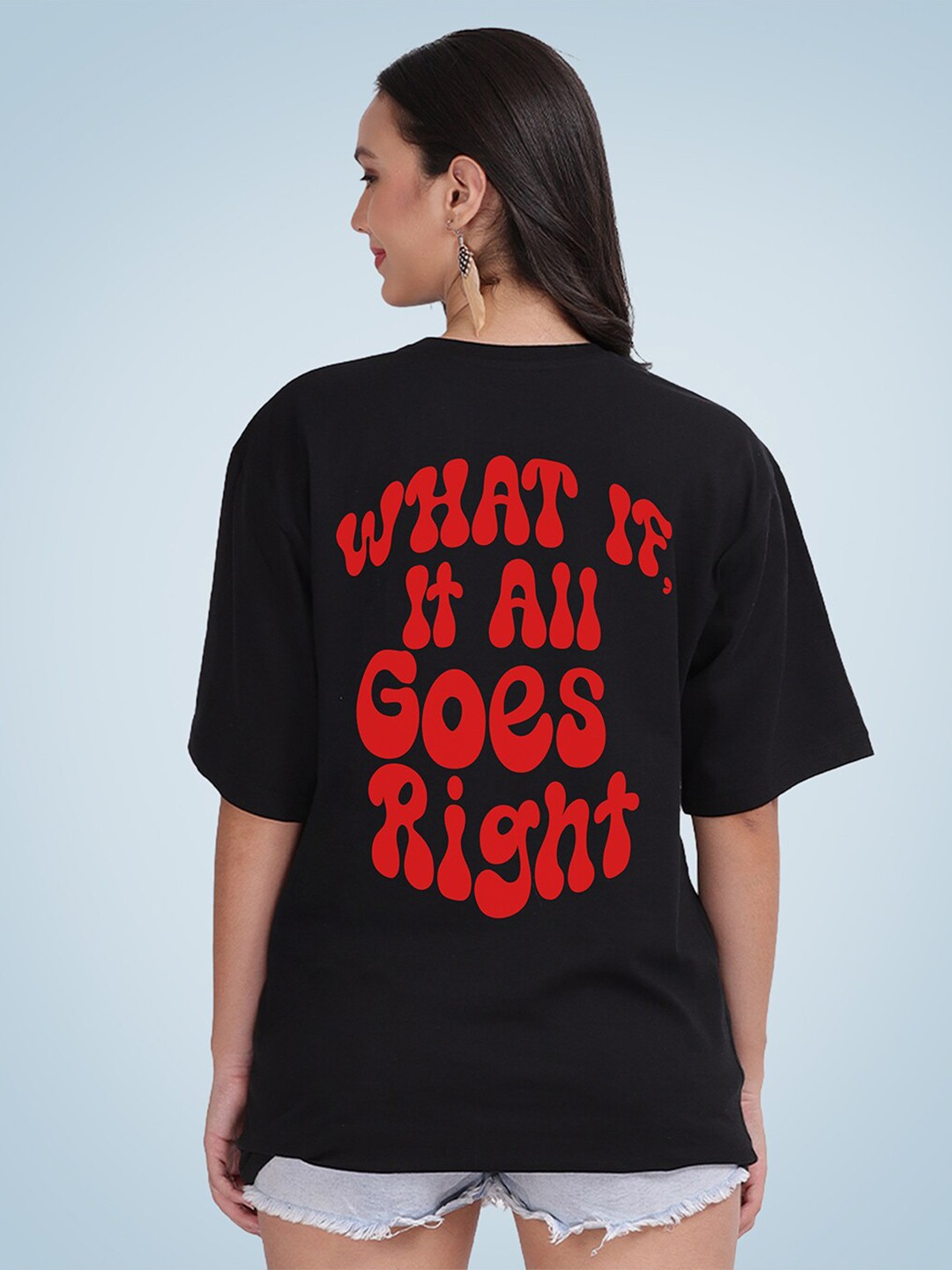 

Mad Over Print Women Printed Loose Cotton T-shirt, Black