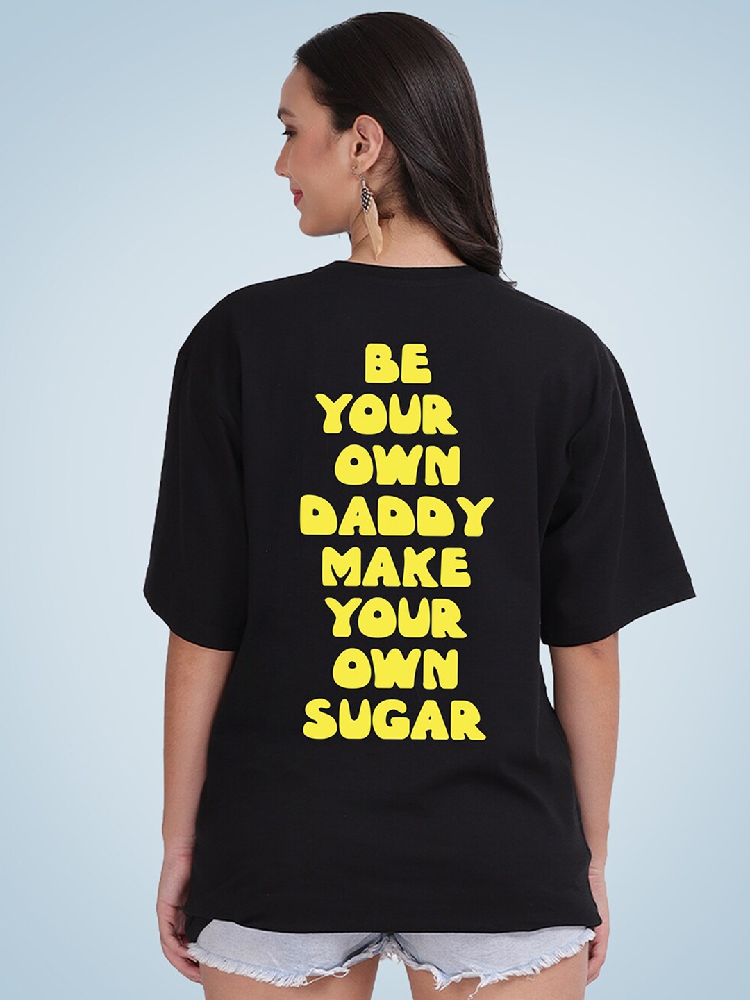 

Mad Over Print Women Typography Printed Loose Cotton T-shirt, Black