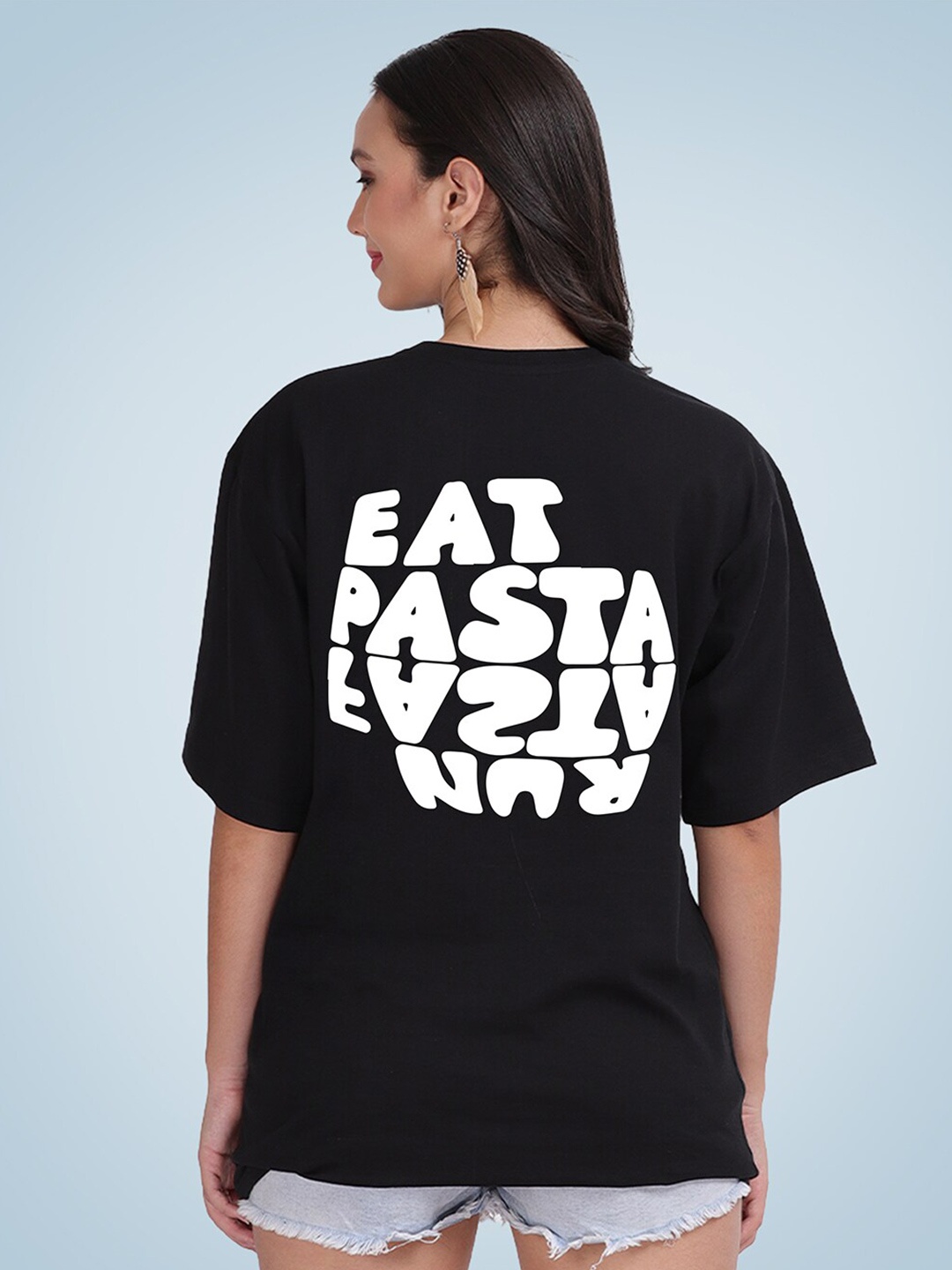 

Mad Over Print Women Printed Loose Cotton T-shirt, Black