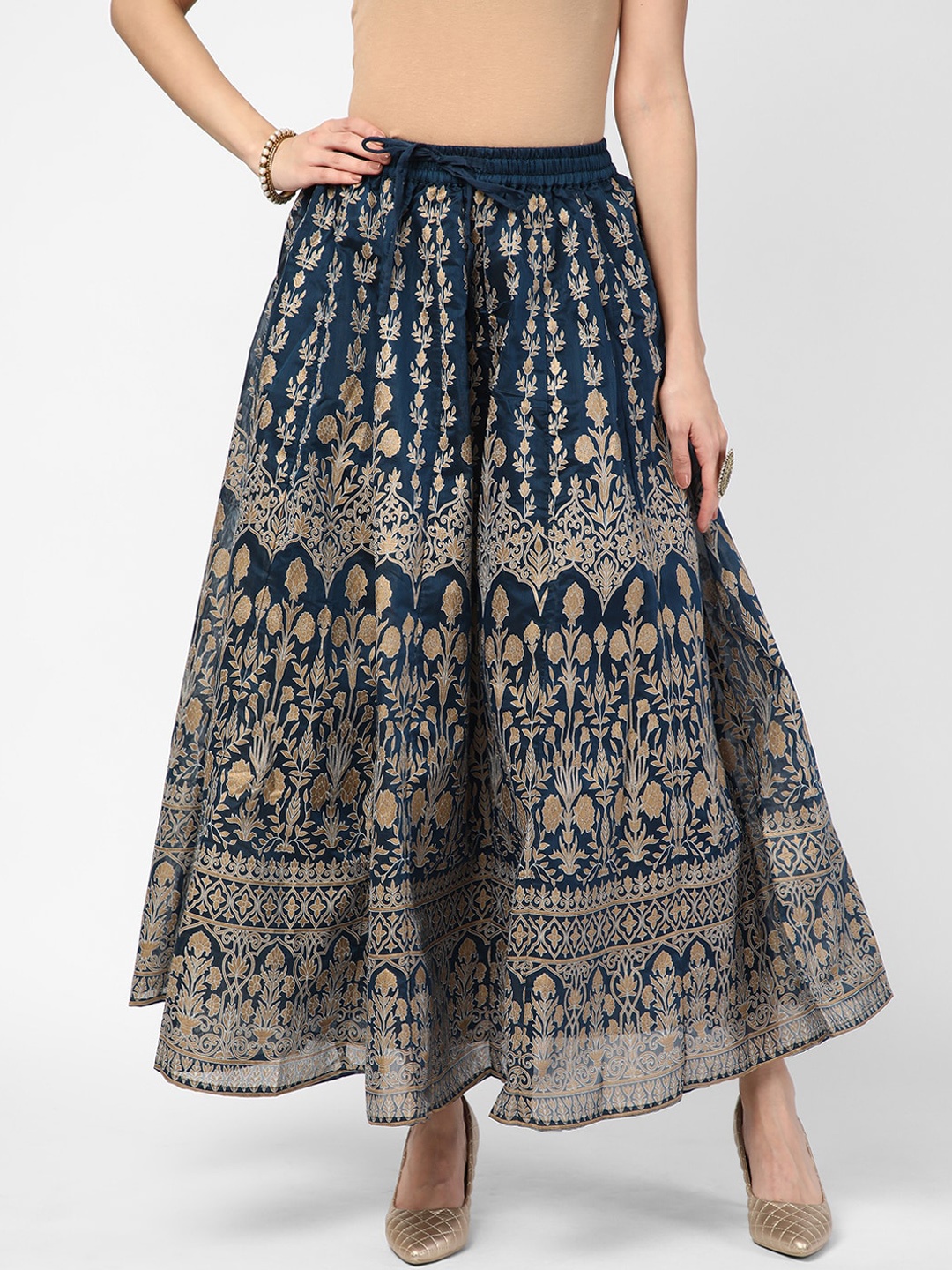 

R&B Printed Flared Maxi Ethnic Skirt, Teal
