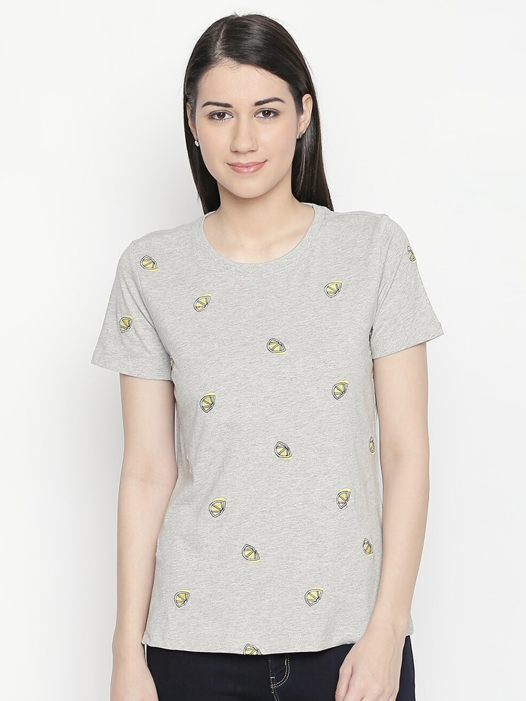 

Honey by Pantaloons Women Printed T-shirt, Grey melange
