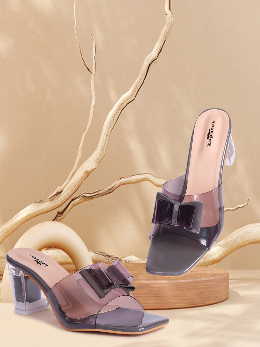 

ZAPATOZ Girls Grey PU Block Heels