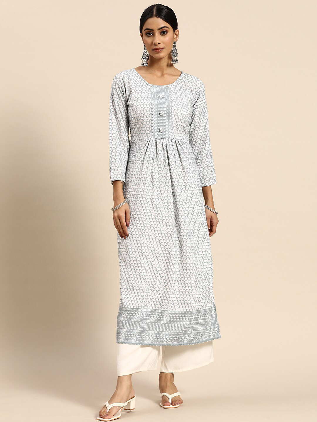 

Ambuja International Women Ethnic Motifs Printed Round Neck Kurta, Grey