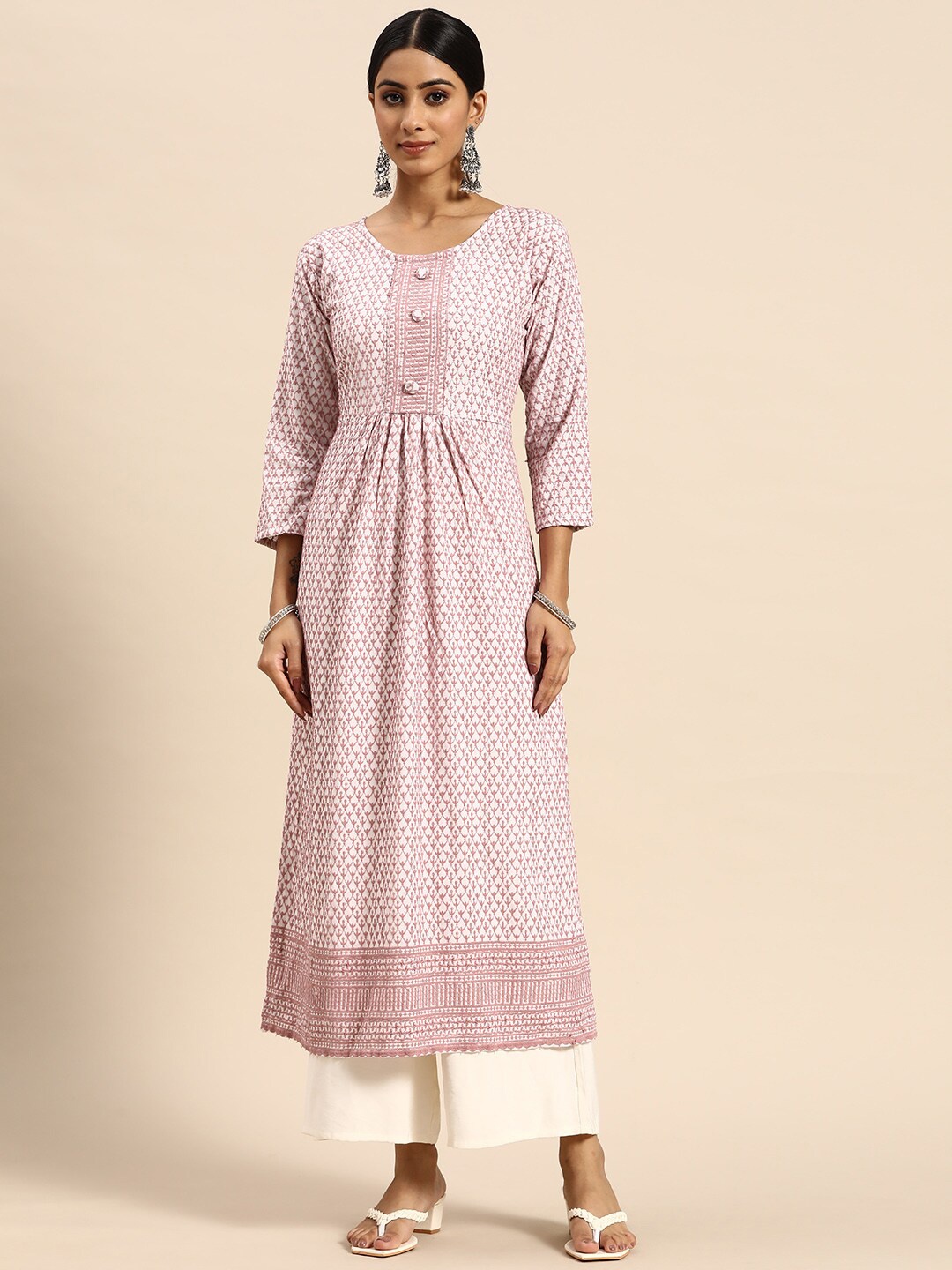 

Ambuja International Women Pink Ethnic Motifs Printed Anarkali Kurta