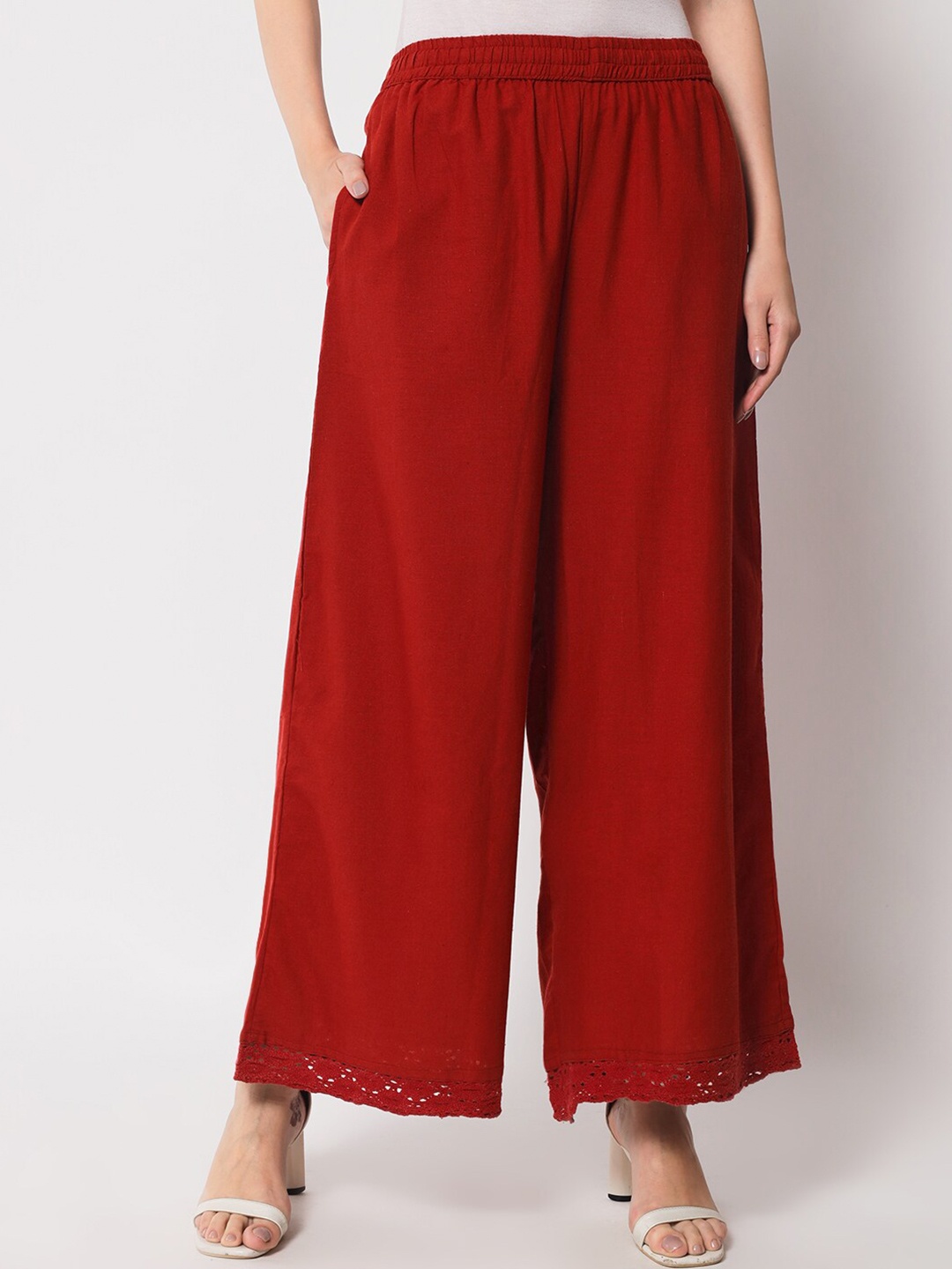 

Pistaa Women Flared Ethnic Palazzos, Maroon