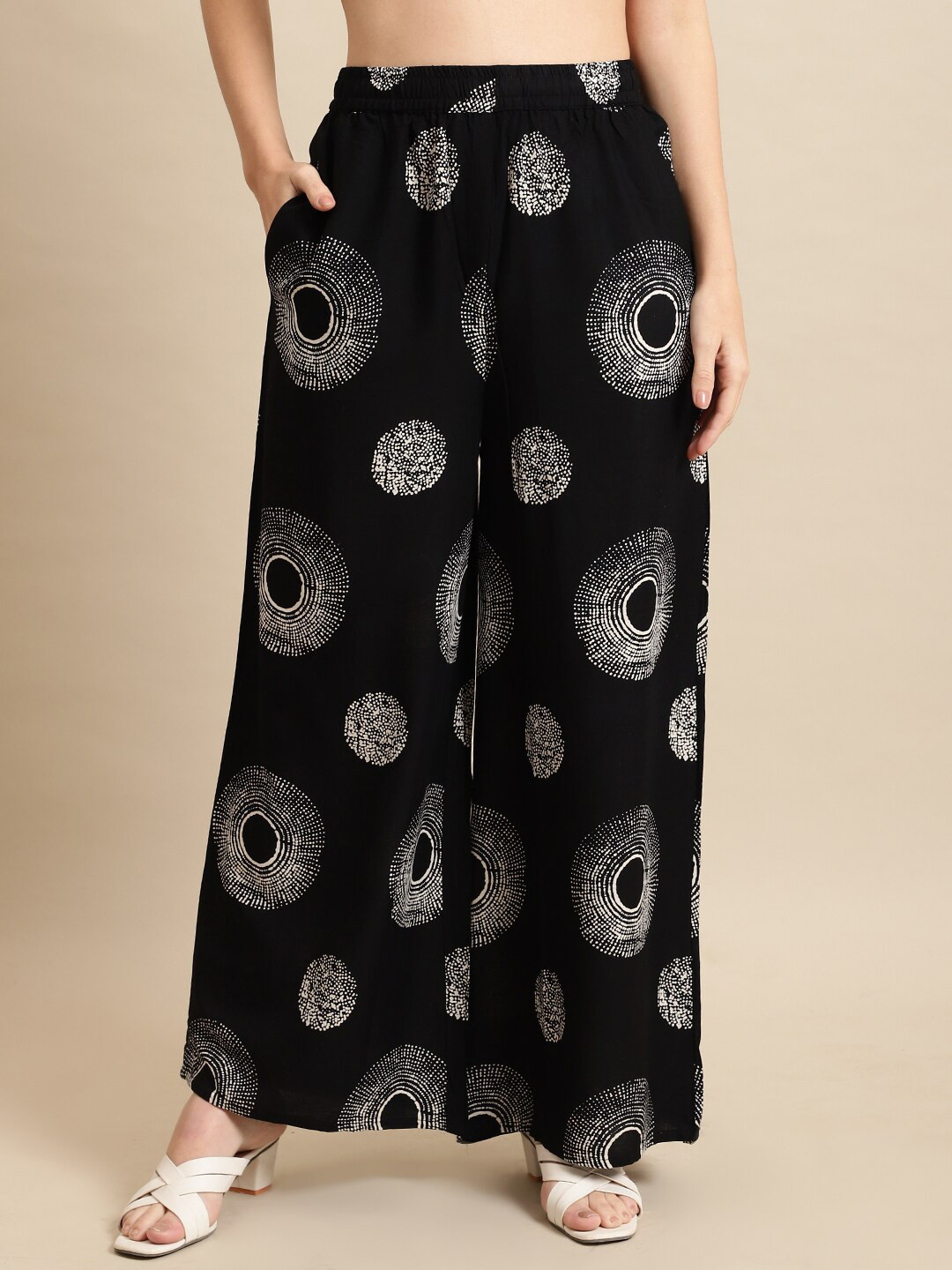 

Pistaa Women Printed Flared Ethnic Palazzos, Black