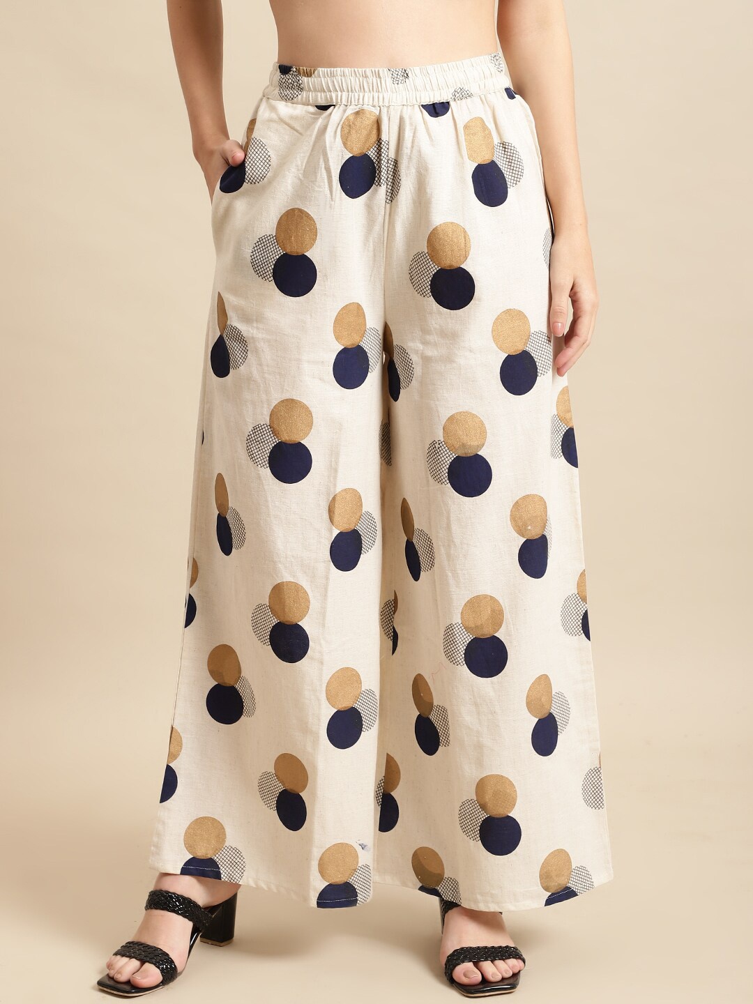 

Pistaa Women Printed Flared Cotton Palazzos, White