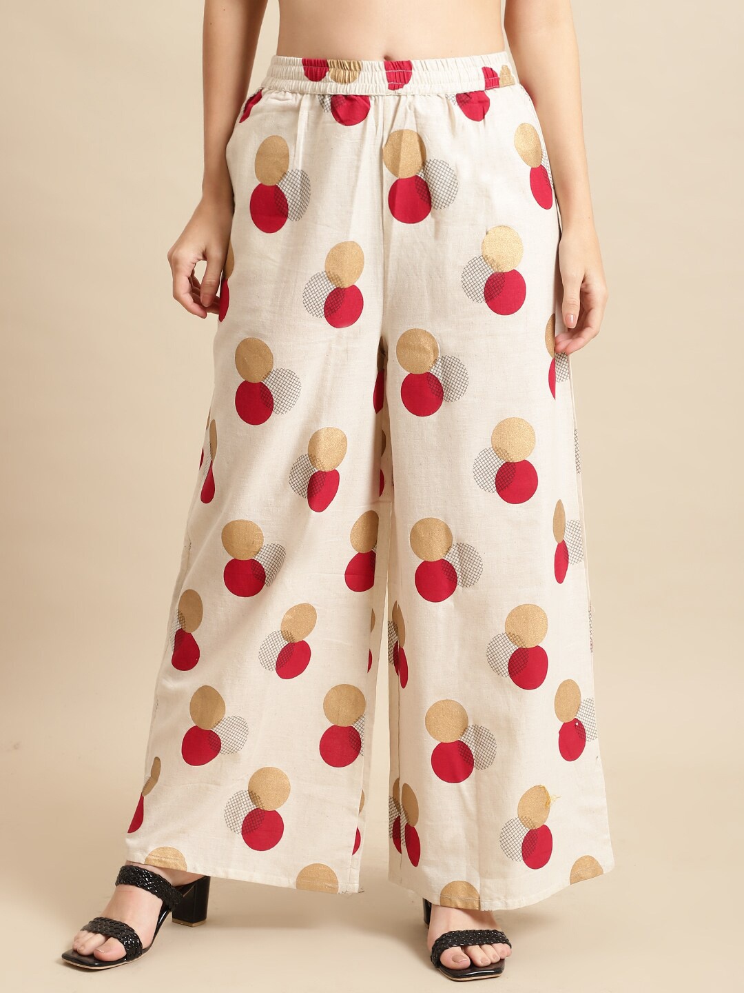 

Pistaa Women Printed Cotton Flared Palazzos, Red
