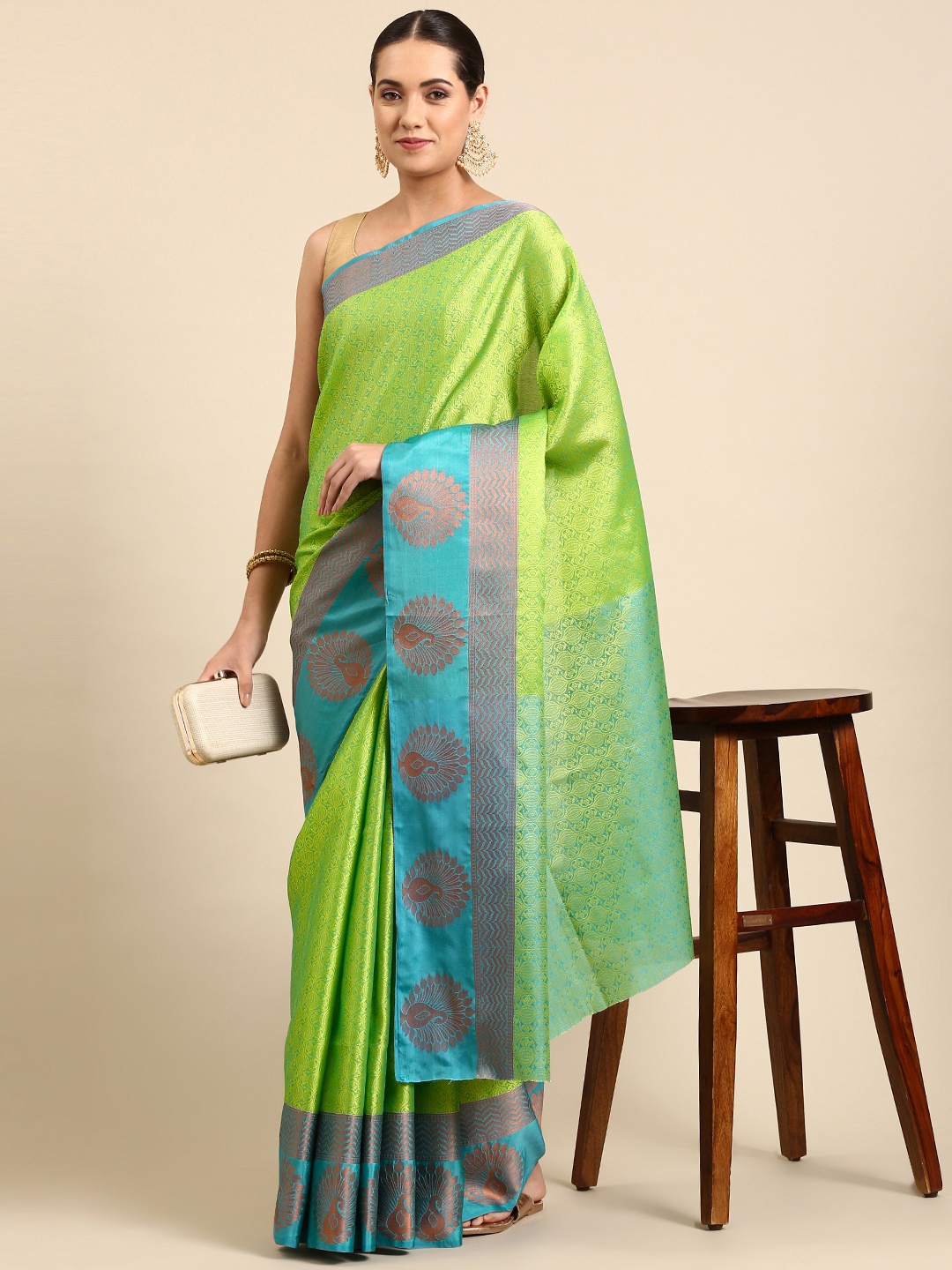

Pothys Woven Design Ethnic Motifs Jute Silk Saree, Green