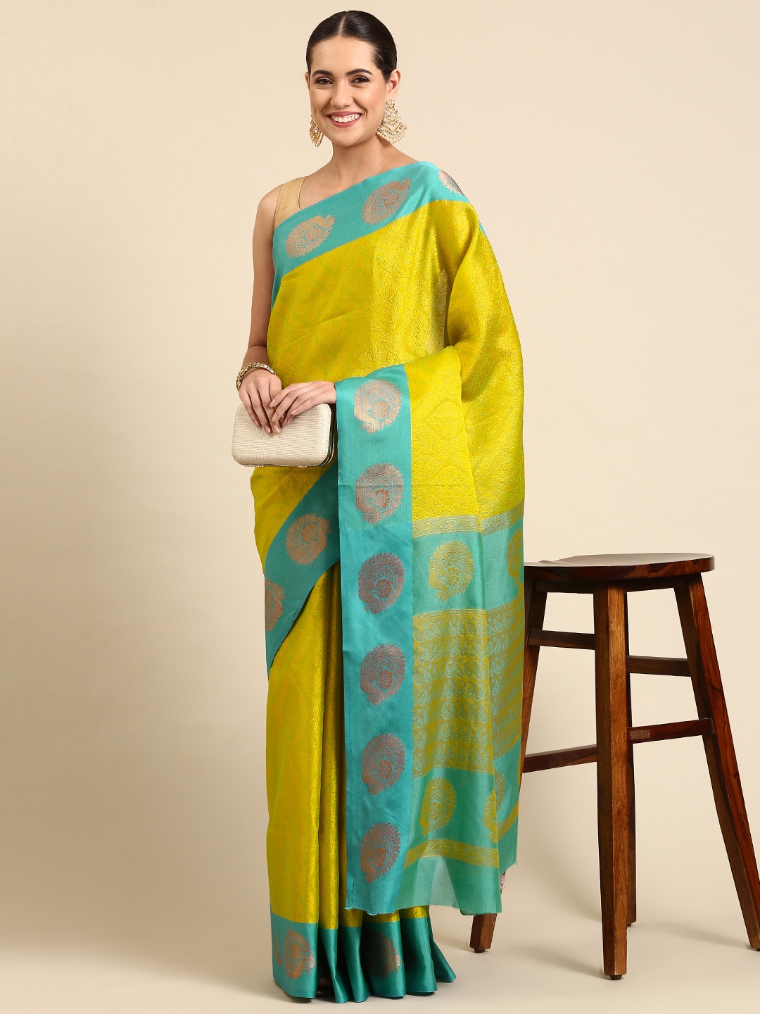 

Pothys Woven Design Ethnic Motifs Jute Silk Saree, Green