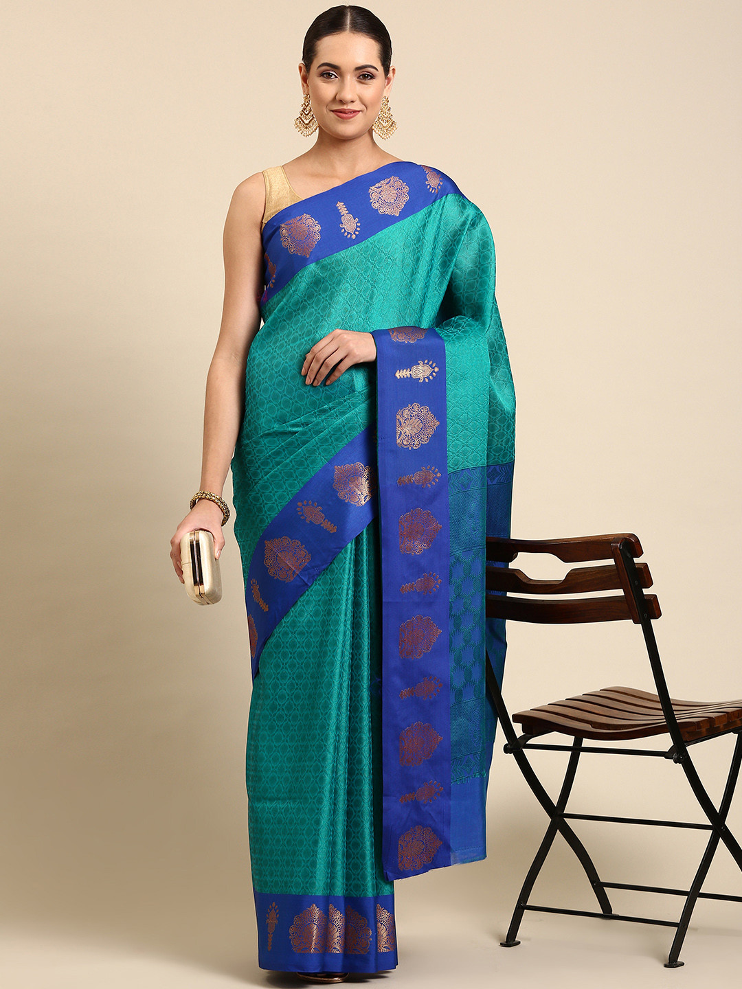 

Pothys Woven Design Jute Silk Saree, Blue