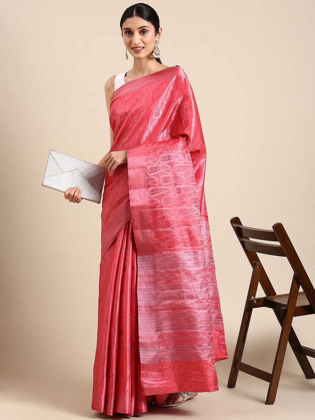 

Pothys Woven Design Paisley Jute Silk Saree, Pink