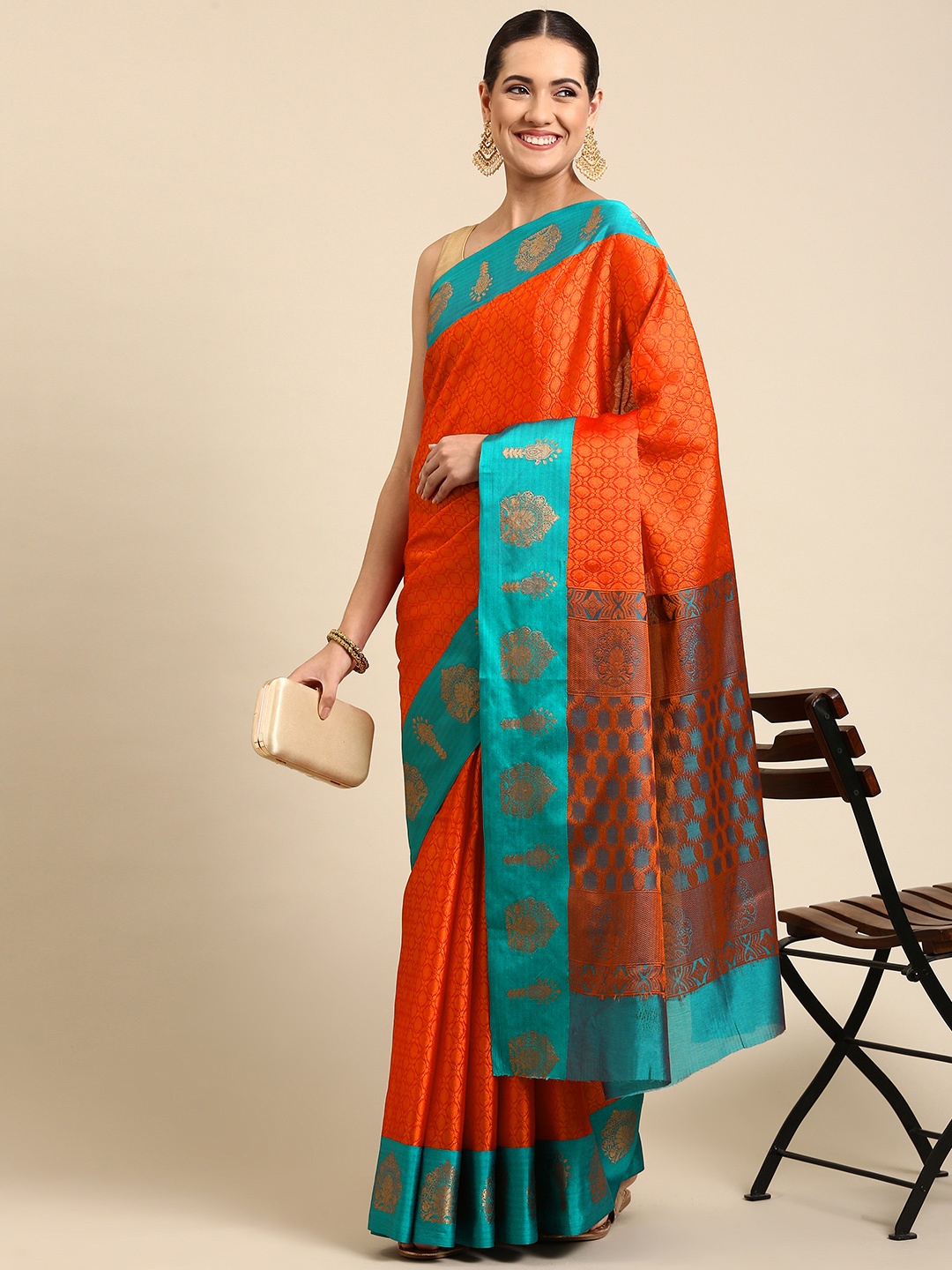 

Pothys Woven Design Jute Silk Saree, Red