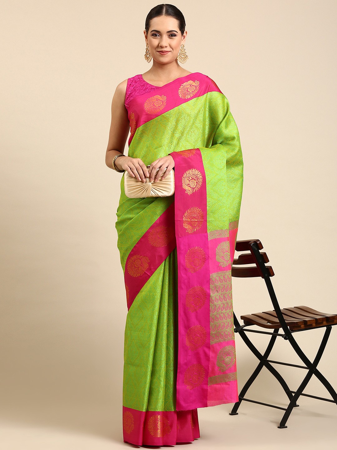 

Pothys Woven Design Ethnic Motifs Jute Silk Saree, Green