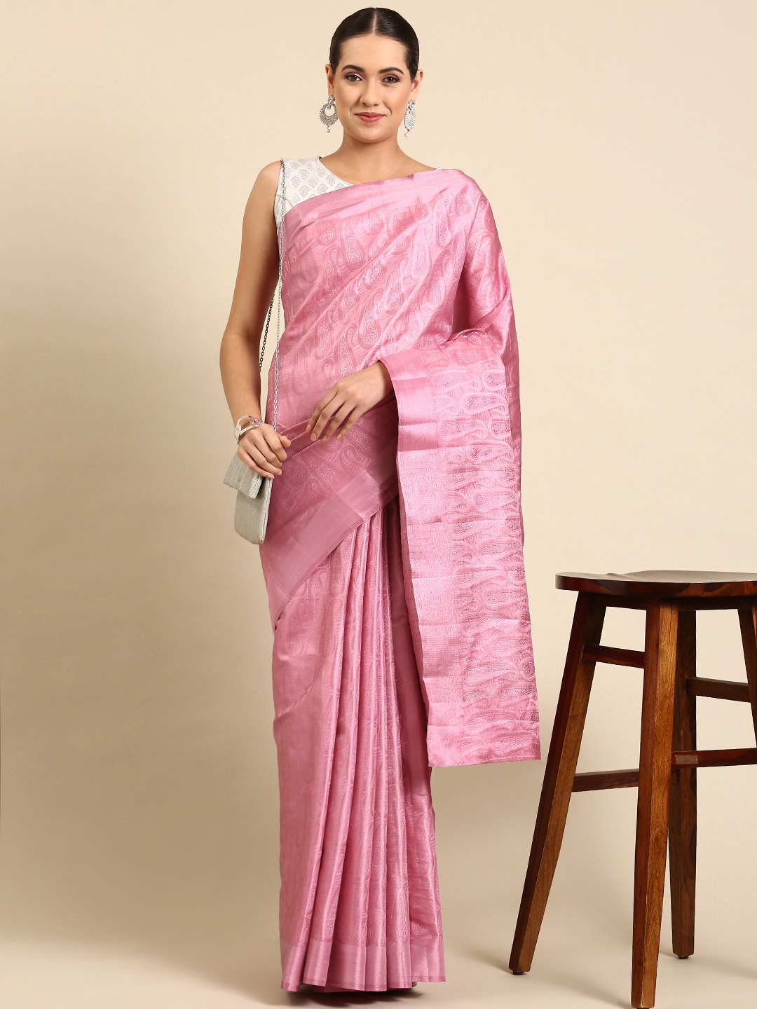 

Pothys Woven Design Paisley Jute Silk Saree, Mauve