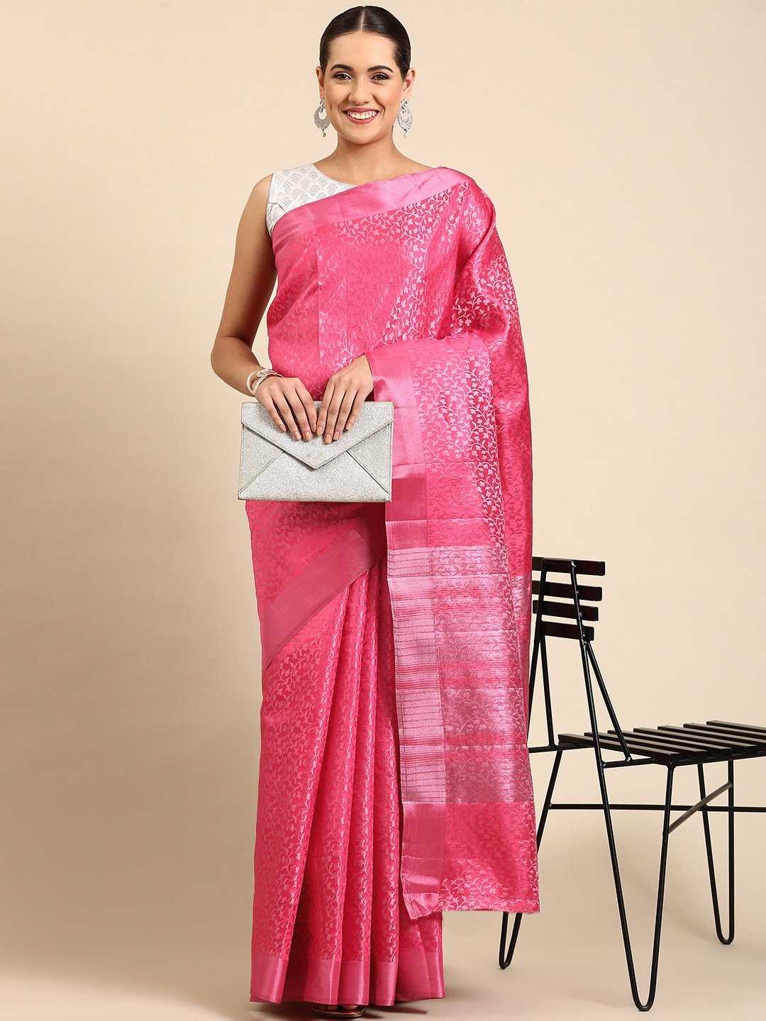 

Pothys Woven Design Ethnic Motifs Jute Silk Saree, Pink