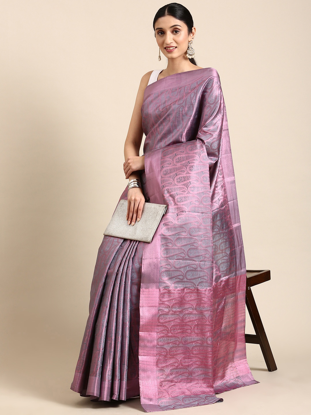 

Pothys Woven Design Paisley Jute Silk Saree, Grey