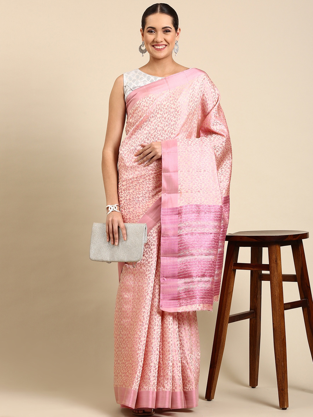 

Pothys Woven Design Ethnic Motifs Jute Silk Saree, Cream