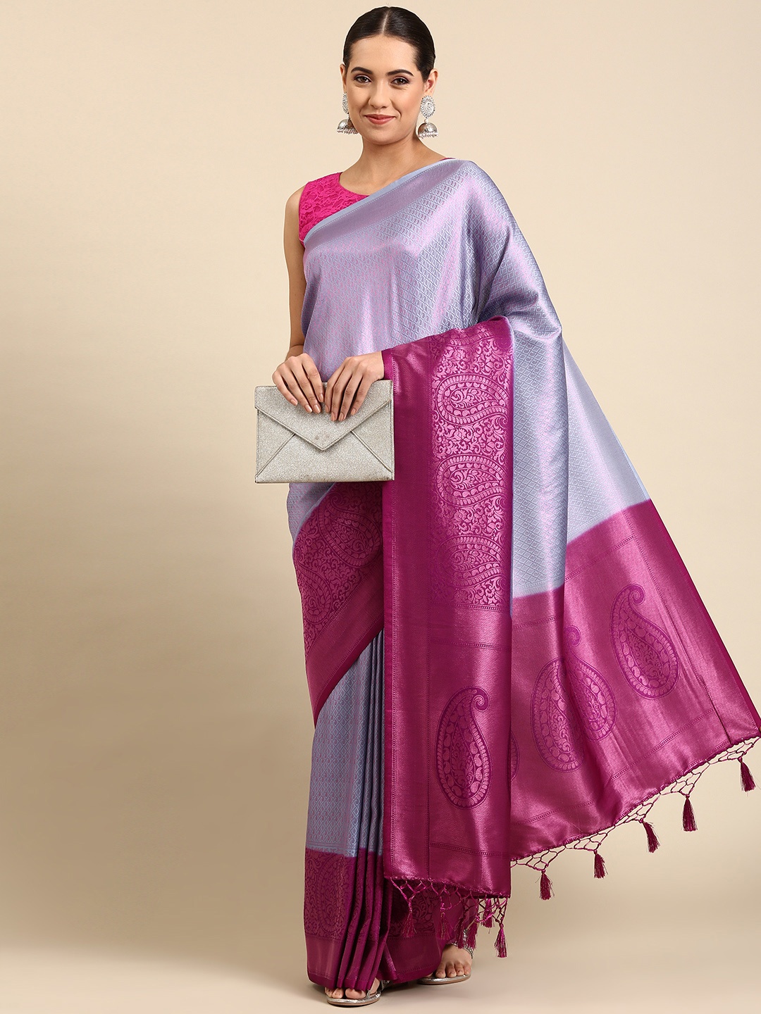 

Pothys Woven Design Paisley Art Silk Banarasi Saree, Blue