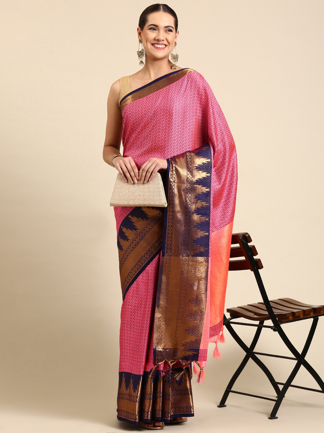 

Pothys Woven Design Jute Silk Saree, Pink