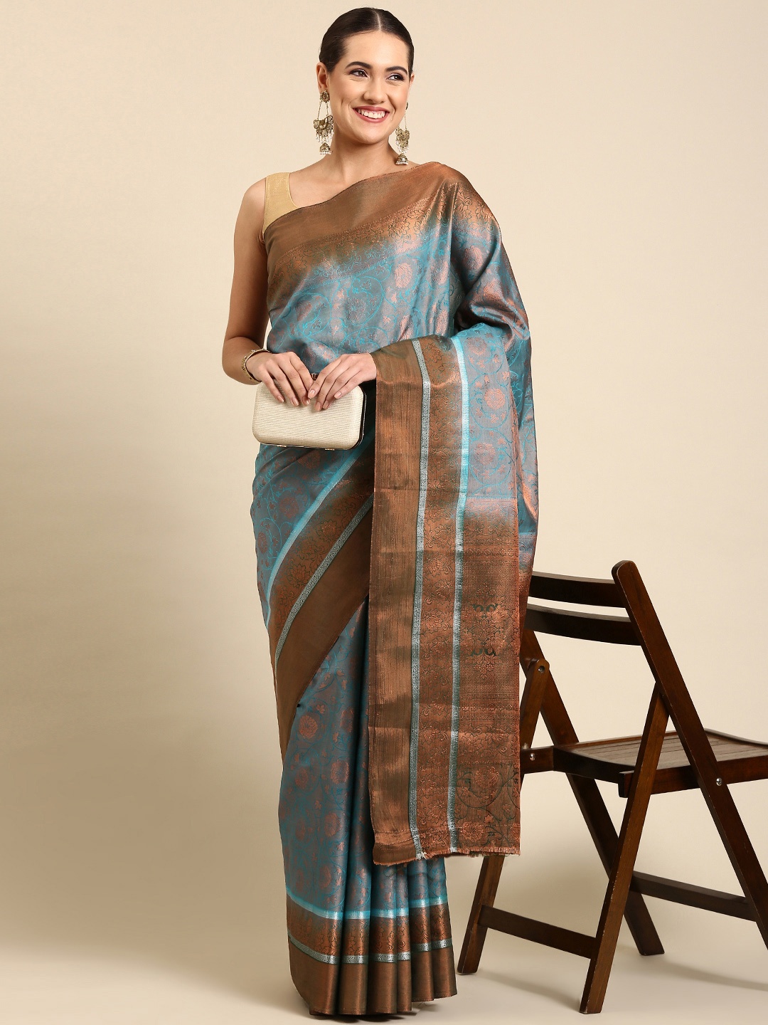 

Pothys Woven Design Ethnic Motifs Jute Silk Saree, Blue