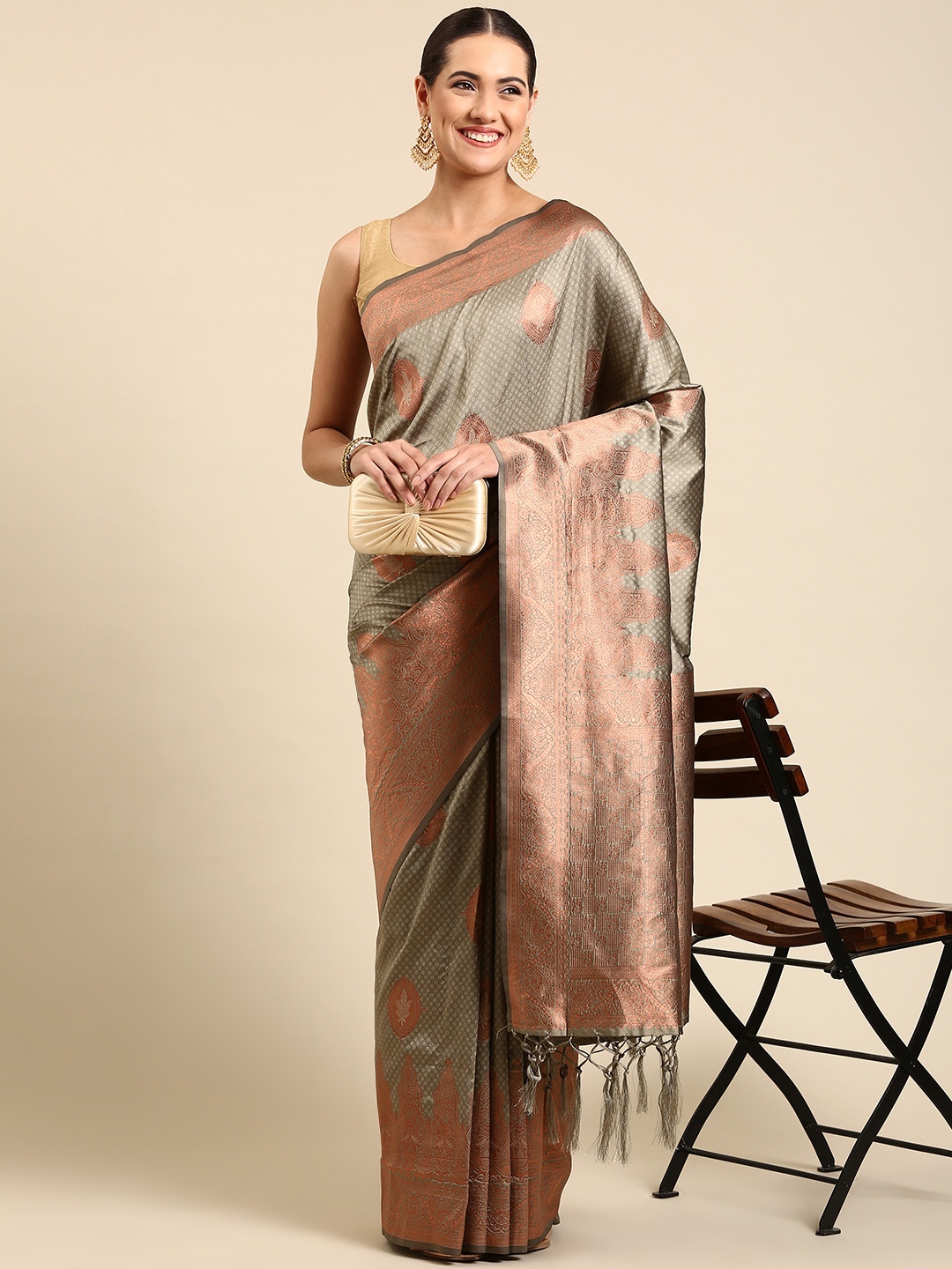 

Pothys Woven Design Ethnic Motifs Art Silk Banarasi Saree, Tan