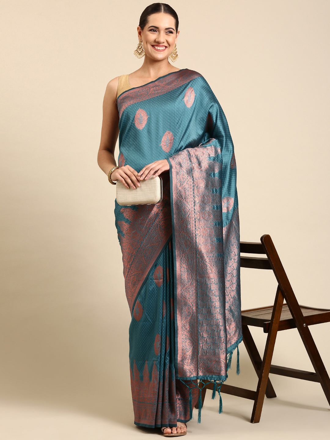 

Pothys Woven Design Ethnic Motifs Art Silk Banarasi Saree, Blue