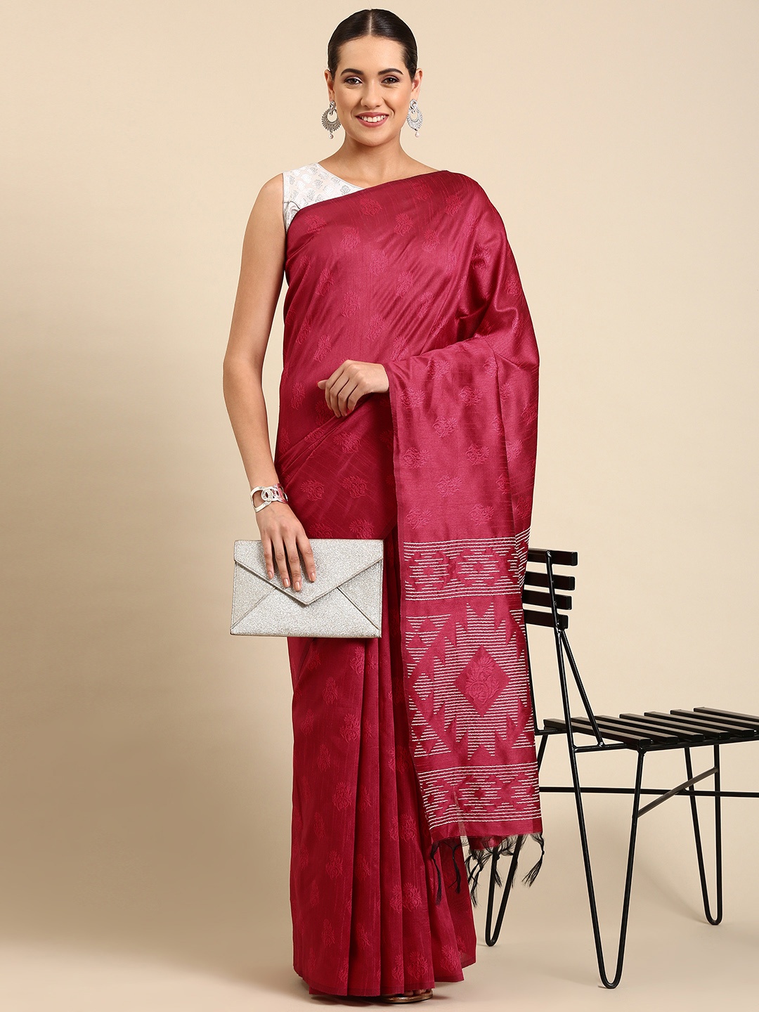 

Pothys Woven Design Ethnic Motifs Jute Silk Saree, Red