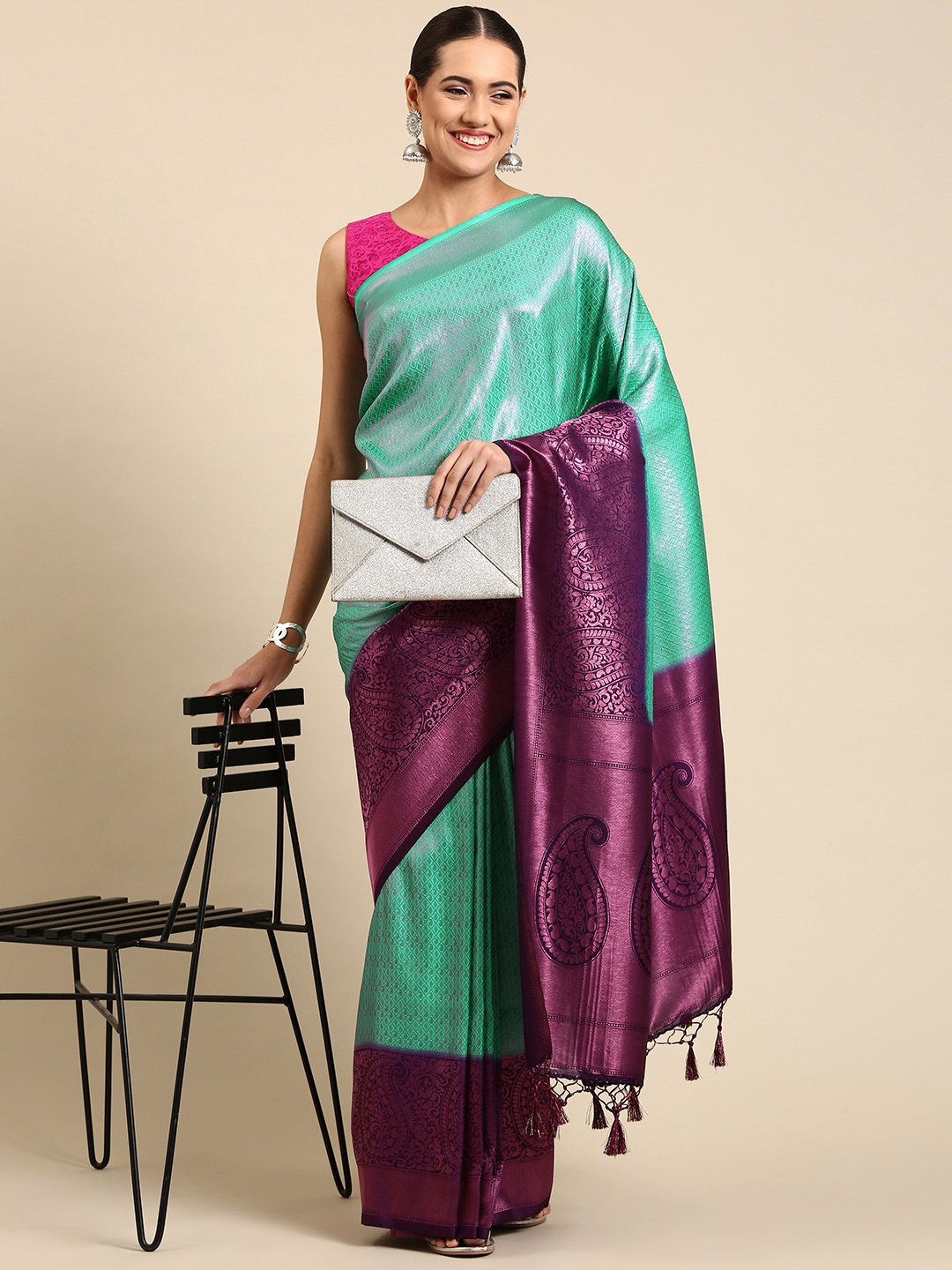 

Pothys Woven Design Paisley Art Silk Banarasi Saree, Blue