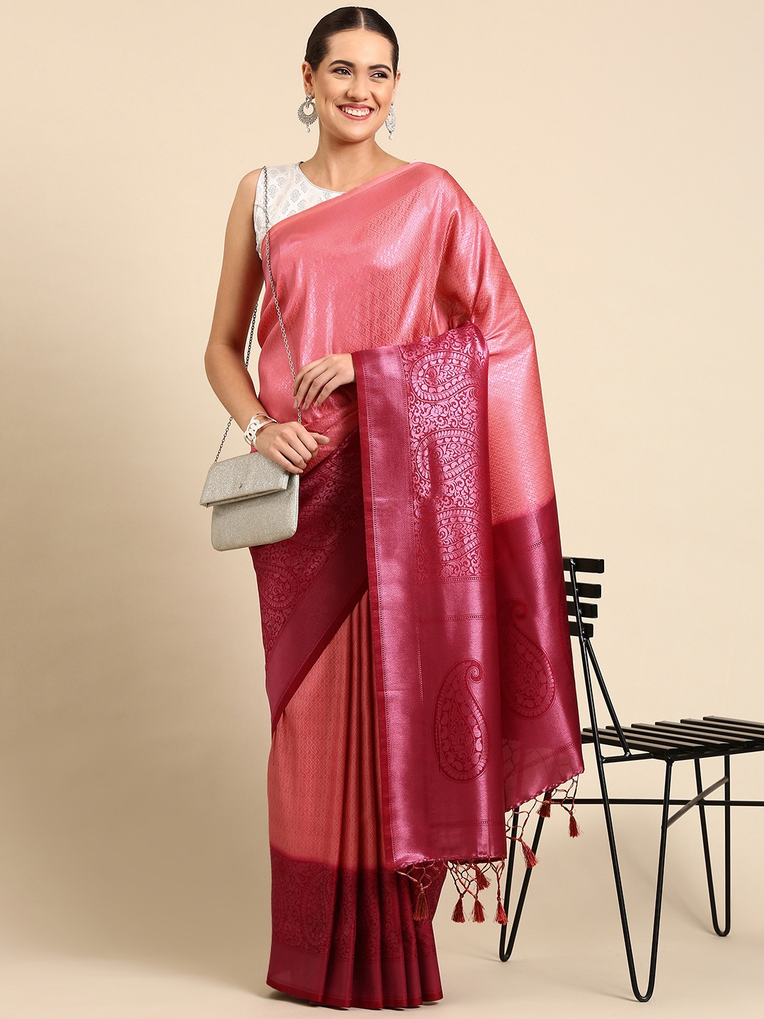 

Pothys Woven Design Paisley Art Silk Banarasi Saree, Pink