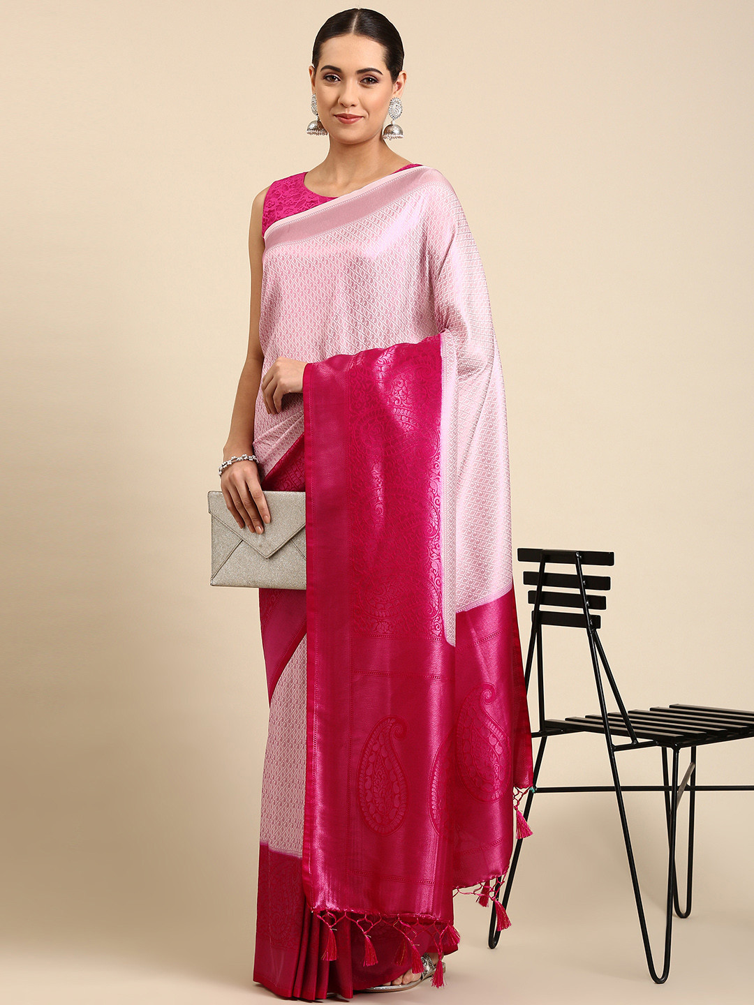 

Pothys Woven Design Paisley Art Silk Banarasi Saree, Cream