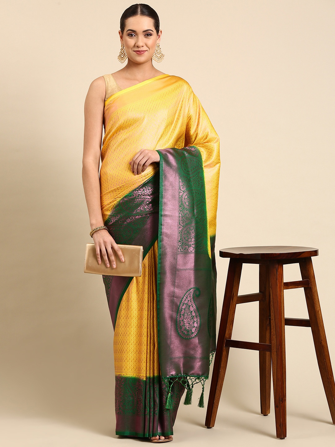 

Pothys Woven Design Paisley Art Silk Banarasi Saree, Yellow