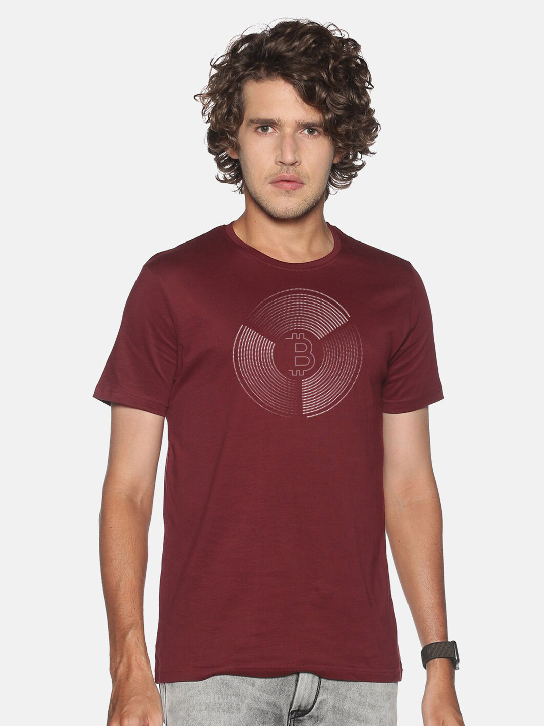 

BLACK RADIO Men Printed Pure Cotton T-shirt, Maroon