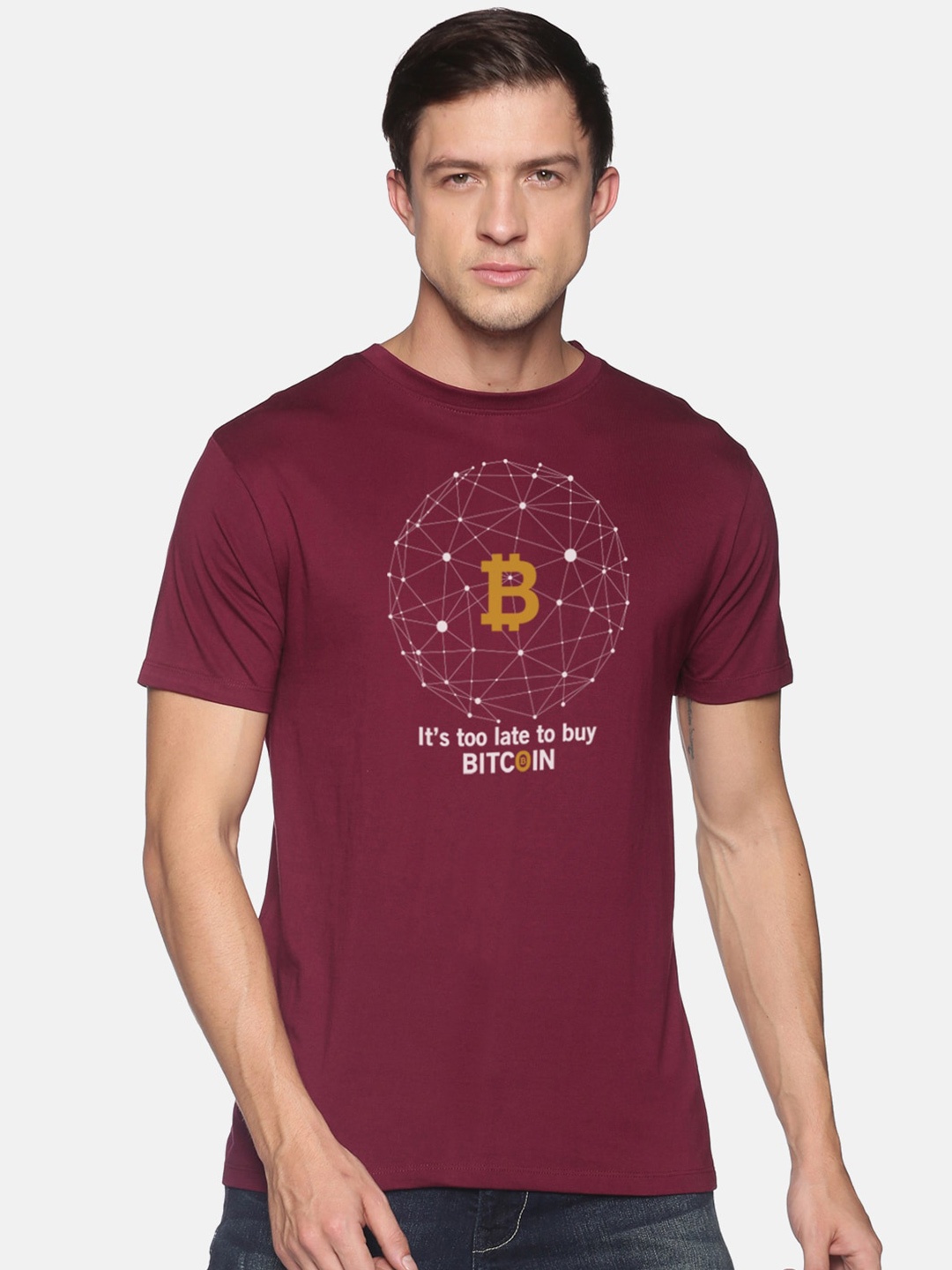 

BLACK RADIO Men Printed Slim Fit Pure Cotton T-shirt, Maroon