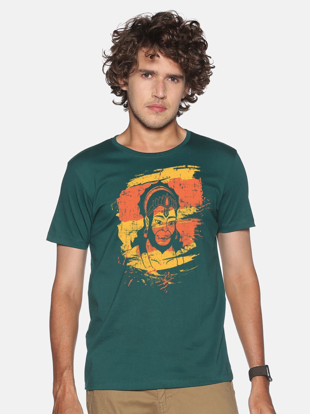 

BLACK RADIO Men Printed Slim Fit Cotton T-shirt, Green