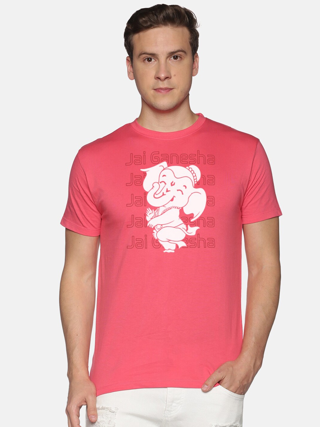 

BLACK RADIO Men Printed Slim Fit Cotton T-shirt, Pink