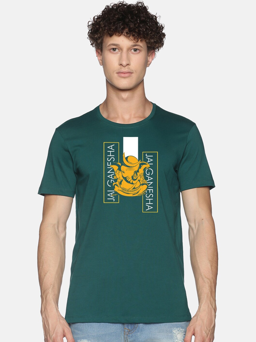 

BLACK RADIO Men Printed Slim Fit Cotton T-shirt, Green