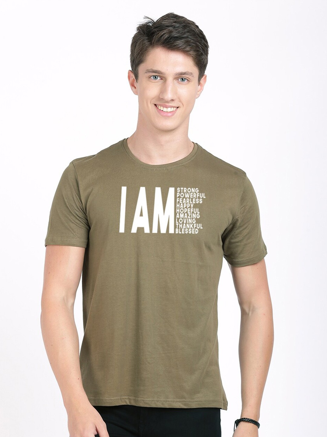 

BLACK RADIO Men Typography Printed Slim Fit Cotton T-shirt, Olive