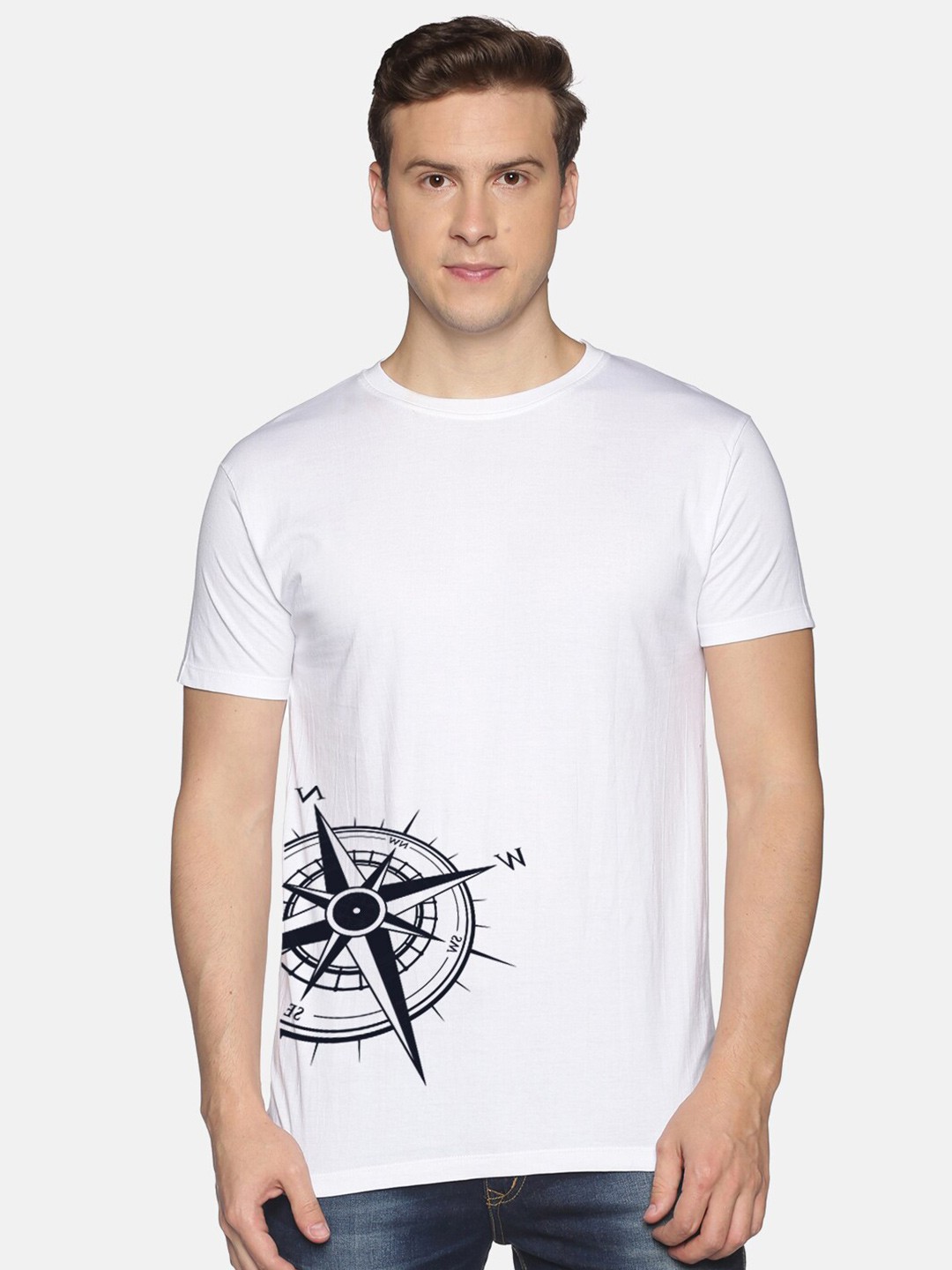 

BLACK RADIO Men Printed Slim Fit Cotton T-shirt, White